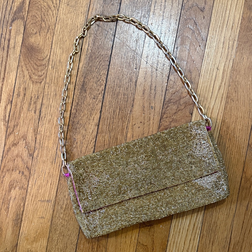 Shimmering Gold Women's Clutch with Chain Strap